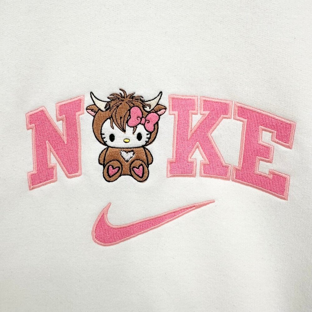 Nike Hello Kitty Highland Cow YOUTH Unisex Sweatshirt Embroidered Crewneck